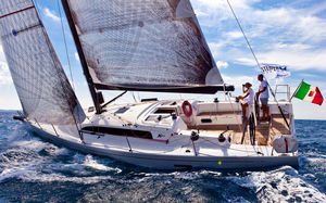 barca a vela da regata e crociera / con poppa aperta / con 3 cabine / con doppio timone a ruota