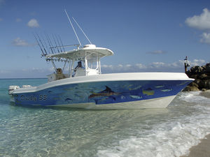 barca open fuoribordo / bimotore / da pesca sportiva / con cabina