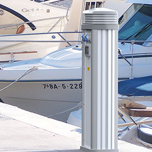 colonnina con illuminazione incorporata / di distribuzione elettrica / di distribuzione di acqua / per pontile