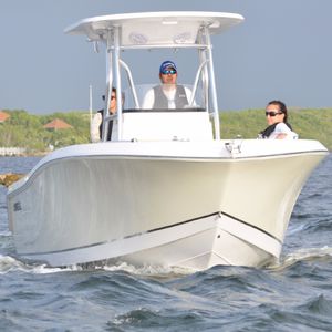 barca open fuoribordo / con console centrale / da pesca sportiva / con T-top