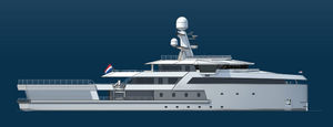 mega-yacht per spedizioni / con cabina di pilotaggio / con eliporto / a prua verticale