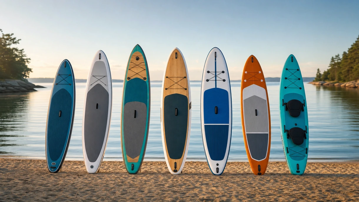 Equipaggio di coperta professionale che dispiega uno stand-up paddle gonfiabile di grado commerciale dalla piattaforma bagno idraulica di uno yacht.