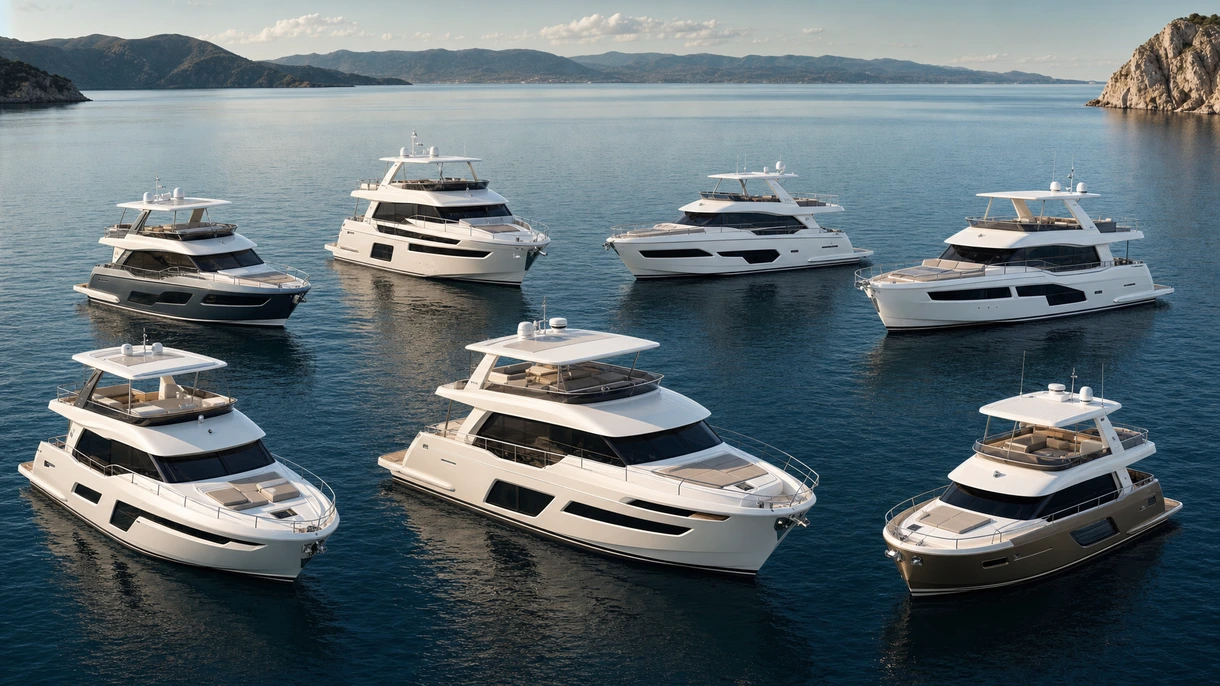 Yacht con fly professionale in navigazione in acque costiere aperte con stazione di comando e albero radar chiaramente visibili per le operazioni.