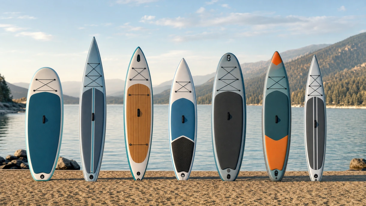 Equipaggio professionale che mette in acqua stand-up paddle gonfiabili ad alta resistenza dalla piattaforma di poppa di un superyacht per l'uso da parte degli ospiti.