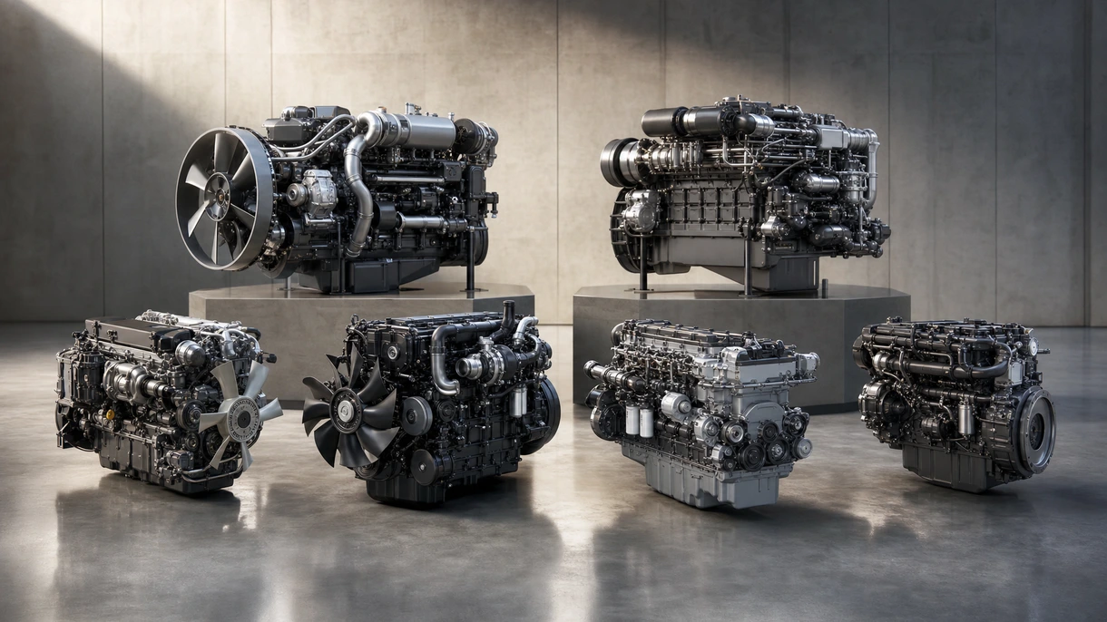 Motore diesel marino heavy-duty installato nella sala macchine di un'imbarcazione commerciale durante una prova in mare professionale.