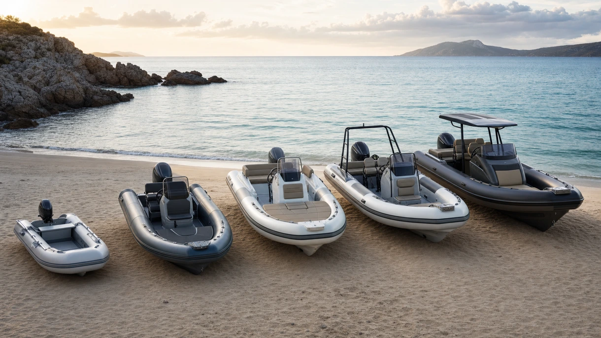 Gommone fuoribordo professionale utilizzato come tender per il trasferimento dell'equipaggio a fianco di una nave commerciale in condizioni di mare agitato.