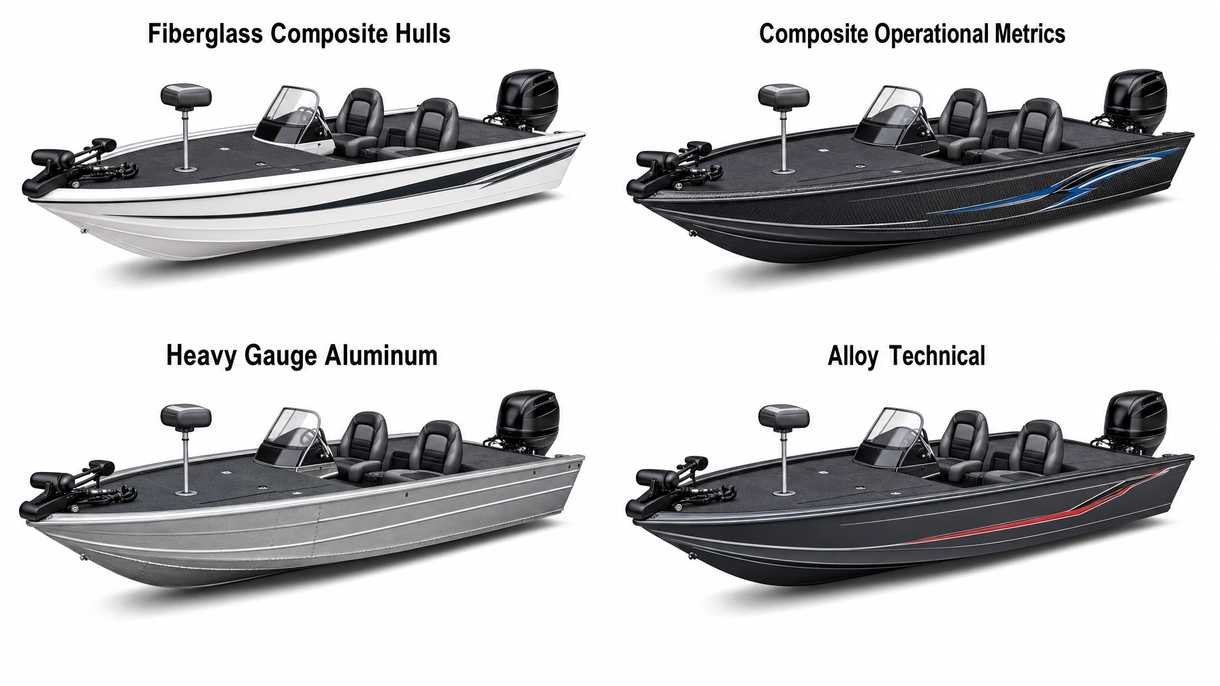Primo piano tecnico della console di comando di una bass boat con display sonar a doppio schermo integrati e controlli elettronici di precisione dell'acceleratore.
