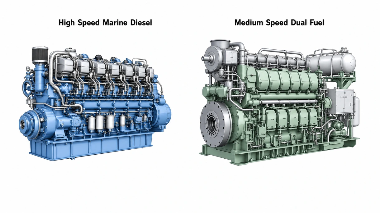 Primo piano dettagliato degli iniettori di carburante ad alta pressione su un motore common-rail per moderni sistemi di propulsione di yacht.