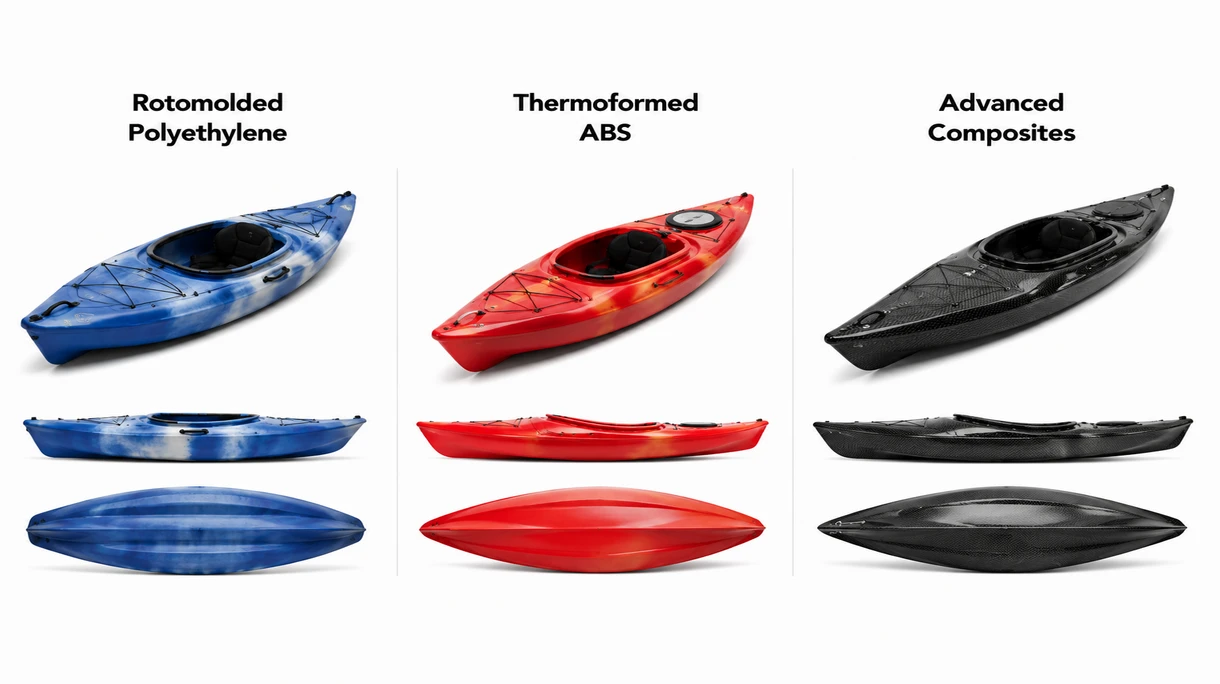 Dettaglio ravvicinato di un pozzetto di kayak rinforzato con cosciali regolabili e allestimento di sicurezza ergonomico per uso nautico tecnico.