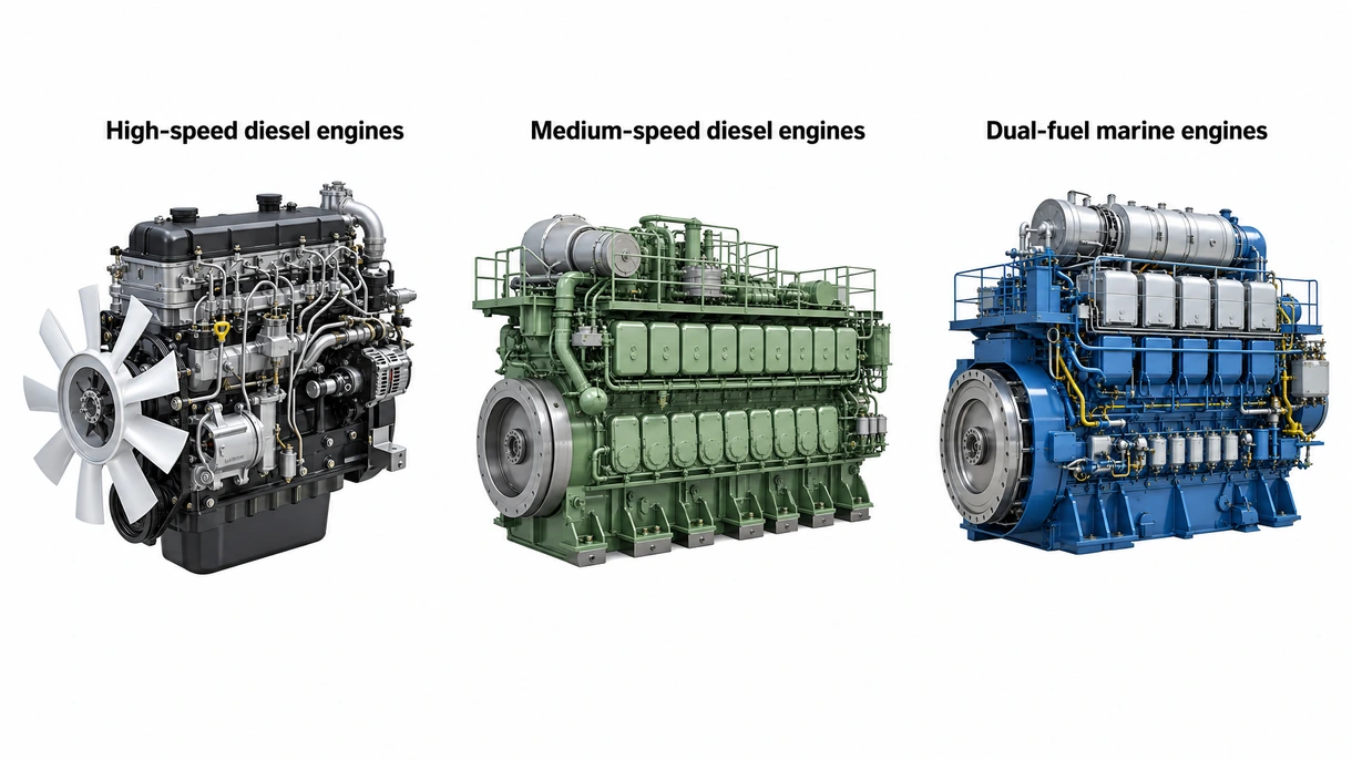 Primo piano tecnico di un sistema di iniezione common rail su una moderna unità di propulsione diesel marina ad alte prestazioni.