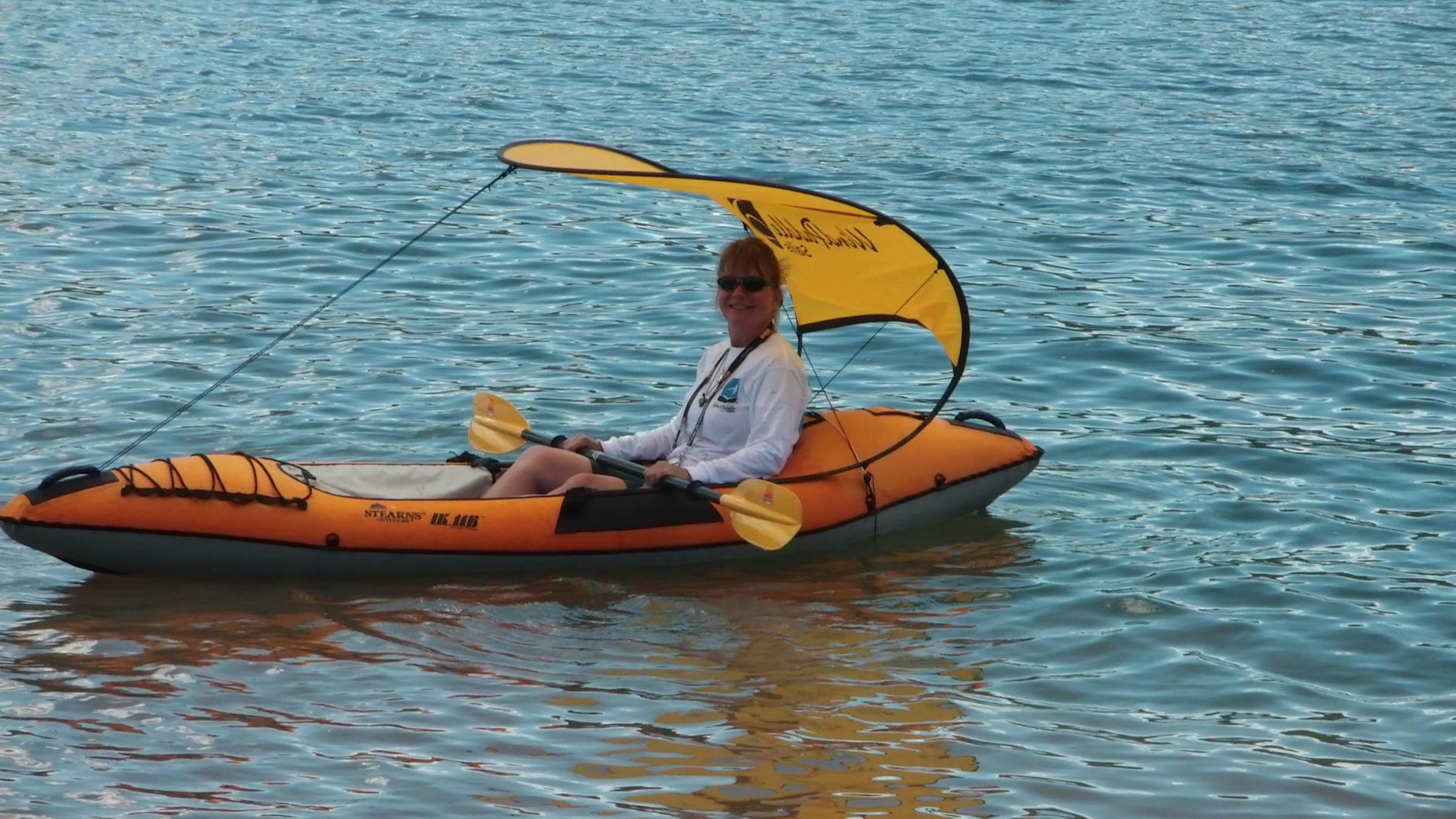 Vela Per Kayak Pieghevole 108x108cm | Blu E Bianco | Con Finestra Trasparente E Borsa Trasporto - Foto 9