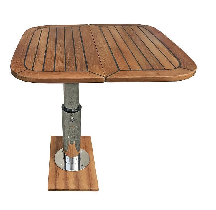 Tavolo Pieghevole Per Camper E Barca – Rovere Laccato 60x38 Cm Con Base Telescopica E 4 Portabicchieri