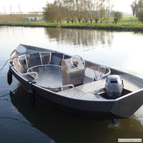 Barca open fuoribordo - Amesterdal Lounger - Alufleet B.V. - con console centrale / in alluminio / con prendisole