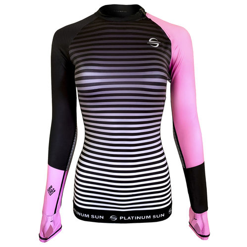 Top lycra a maniche lunghe - Pink Stripes - Platinum Sun - per donna