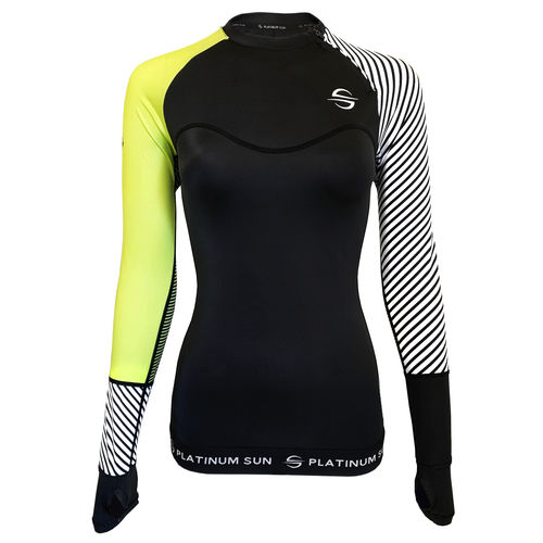 Top lycra a maniche lunghe - Green Stripes - Platinum Sun - per donna