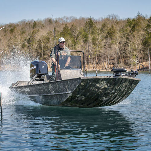 Jon boat fuoribordo - 1660 RETRIEVER FCC  - Crestliner - con console centrale / da pesca sportiva / in alluminio