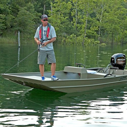 Jon boat fuoribordo - Roughneck 1755 Big River - Lowe - con console laterale / open / da pesca sportiva