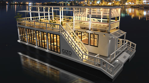 Barca a motore house-boat catamarano - GIZO - EGO Floating Inc. - entrobordo / bimotore / con doppio ponte a terrazza