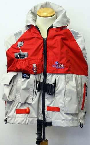 Giacca da navigazione - Navigator 2025 - Seasafe Systems Ltd - con giubbotto di salvataggio incorporato / senza maniche / rossa