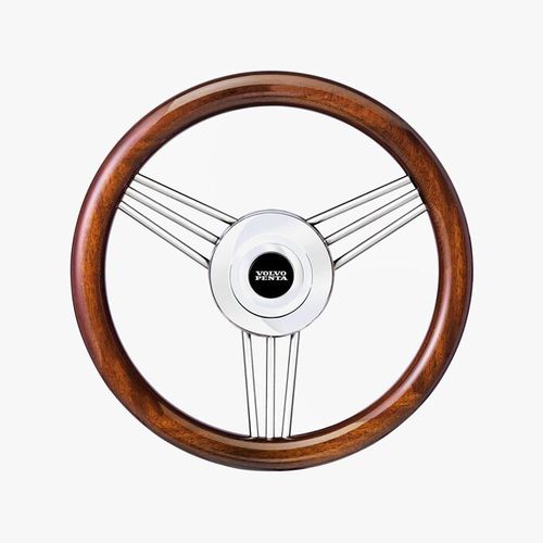 Volante per barca a motore in acciaio inossidabile - Volvo Penta - rivestimento in cuoio / in mogano / racing