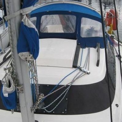 Capote di tuga per barca a vela - Sprayhood - NVequipment - per cabina di pilotaggio / con struttura in acciaio inossidabile / blu