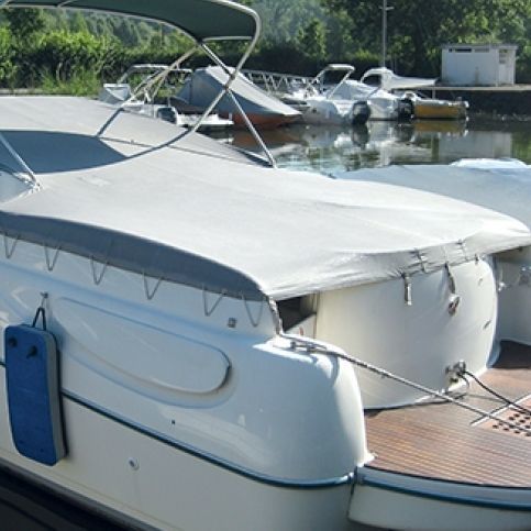 Tessuto nautico per fodero per attrezzatura - Stamoid Heavy - Serge Ferrari - per cagnaro da rimessaggio / grigio / bianco