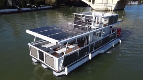 Pontoon boat entrobordo - M1200 - MOGGARO ALUMINIUM YACHTS - fuoribordo / elettrico / solare