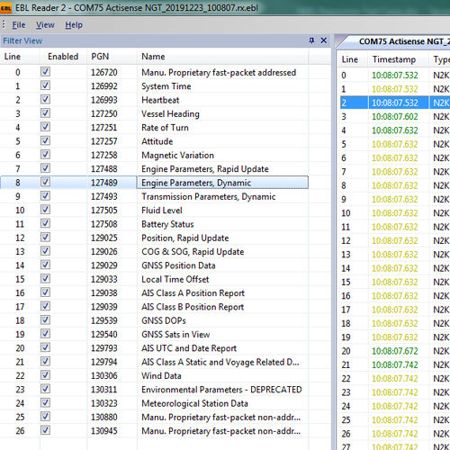 Software per il test della rete NMEA - EBL Reader  - Actisense - per barca / per barca a vela