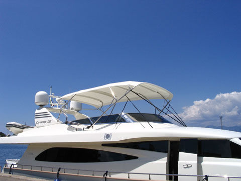 Tendalino parasole per barca - Nauti Sattler - per flybridge / con struttura in acciaio inossidabile / elettrico