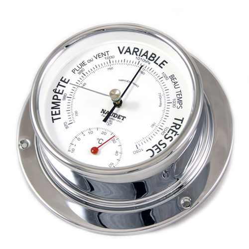Barometro analogico - DIAL 10CM - NAUDET - in ottone / bianco / termometro