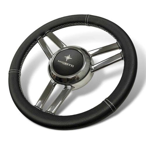 Volante per barca a motore in acciaio inossidabile - T25PS - SAVORETTI ARMANDO & C. s.n.c. - rivestimento in cuoio / nero