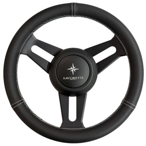 Volante per barca a motore rivestimento in cuoio - T30PS GHOST/35 - SAVORETTI ARMANDO & C. s.n.c. - in acciaio inossidabile / a tre razze / nero