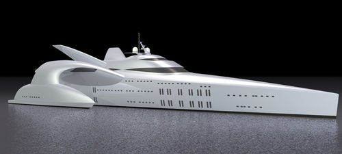 Mega-yacht di lusso trimarano a motore - Moonset - LOMOcean Design - da crociera / con cabina di pilotaggio