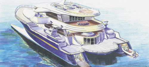Mega-yacht di lusso catamarano a motore - Wavepiercer  - LOMOcean Design - da crociera / con cabina di pilotaggio / dislocante