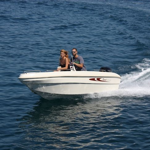 Barca open fuoribordo - 400 - Karel Boats - con console laterale / max. 4 persone / con prendisole