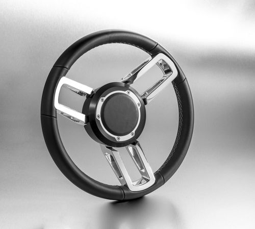 Volante per barca a motore in acciaio inox - ARES - IFRA SRL - ISOTTA - rivestimento in cuoio / racing / a tre razze