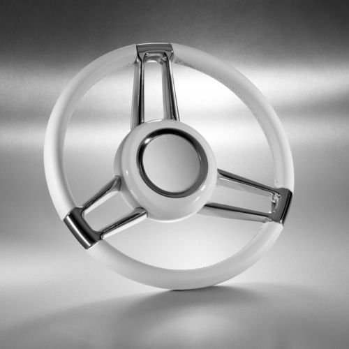 Volante per barca a motore in acciaio inox - MEDELANA - IFRA SRL - ISOTTA - rivestimento in cuoio / racing / a tre razze