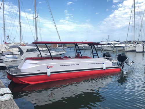 Pontoon boat fuoribordo - Starlounger 10.0 - Swiss-Boats AG - multiscafo / elettrico / bimotore
