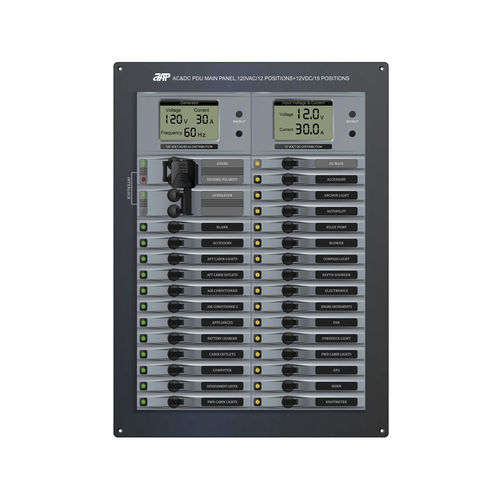 Unità di distribuzione di alimentazione per barca - AC&DC PDU Main Panel, 120VAC/12 Positions+12VDC(24VDC)/15 Po - APM TECHNOLOGIES (Dongguan) Co., Ltd