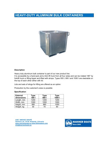 Heavy duty aluminum bulk container