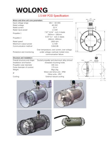 Wolong electric propulsion motor 1.5 kW POD Spec.