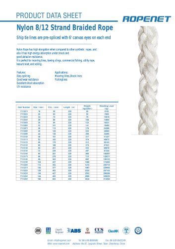 Nylon 8/12 Strand Braided Rope