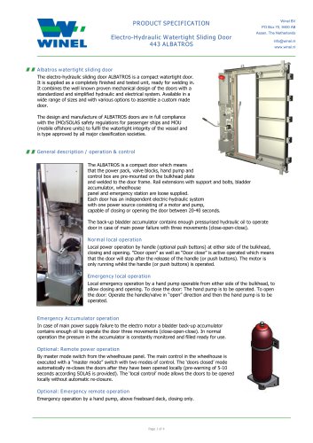 Electro-Hydraulic Watertight Sliding Door 443 ALBATROS