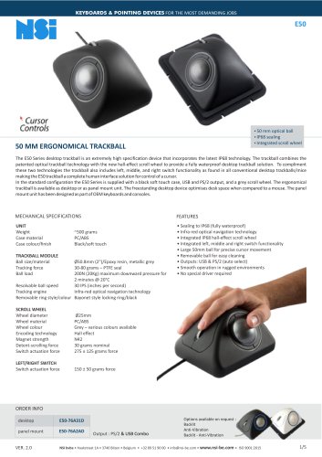 E50-76A2AD Ergonomical 50 mm Panel Mount Trackball