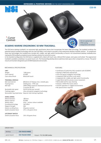 IEC60945 Marine Ergonomical 50 mm Panel Mount Trackball