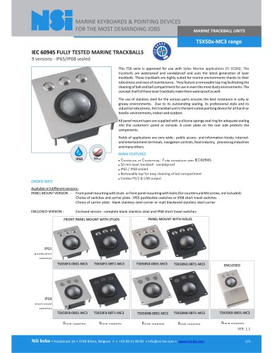 IEC60945 Marine IP68 Panel Mount Trackballs