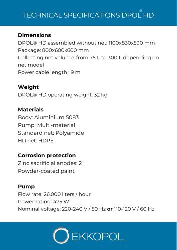 Technical specifications DPOL® HD