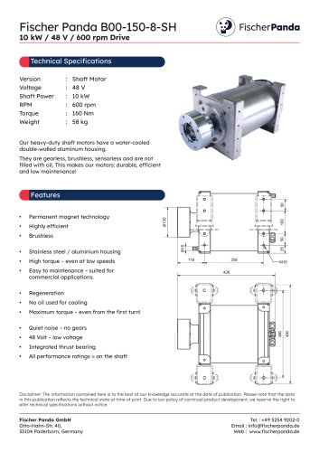 10 kW Shaft E-Motor 48 V (600 rpm)