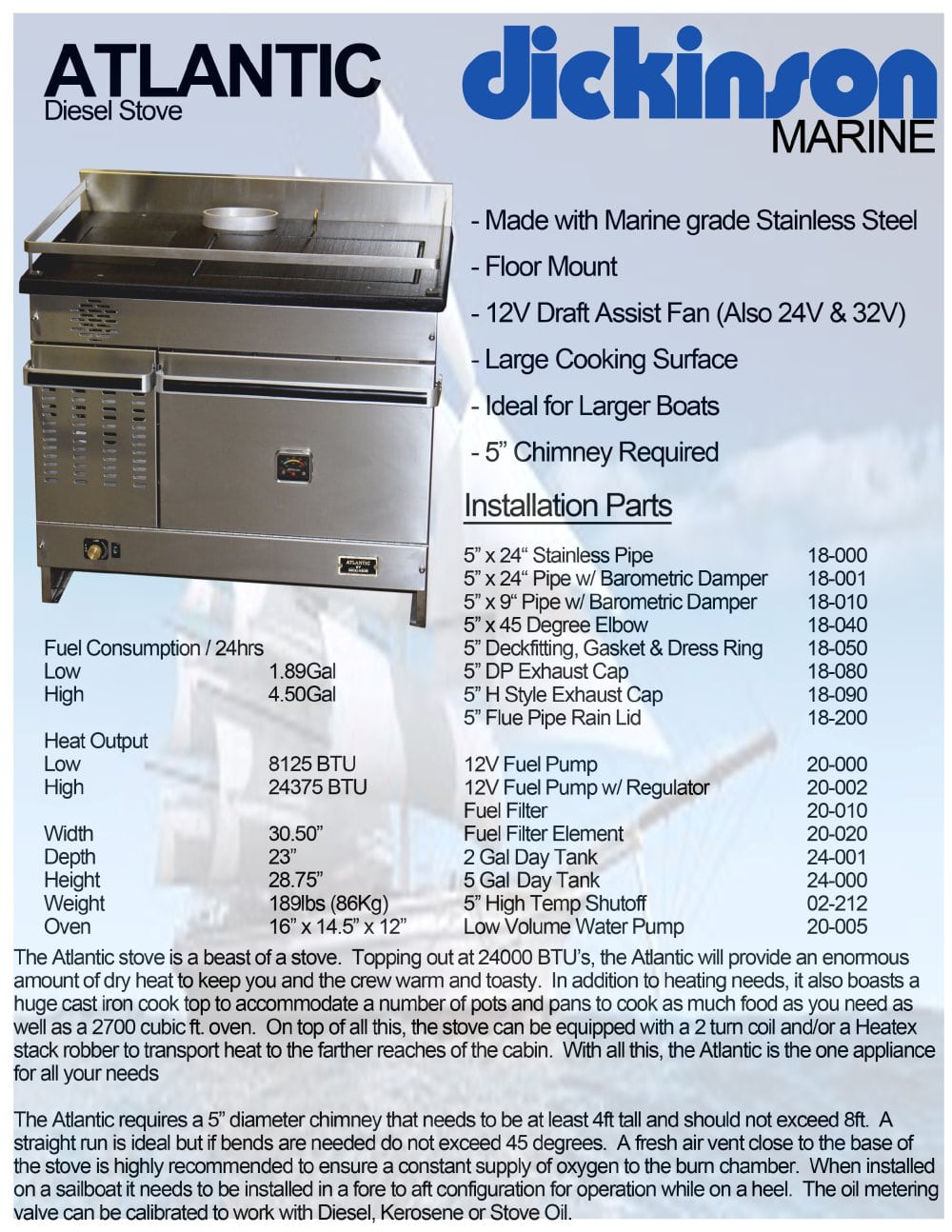 Atlantic Diesel Stove - Dickinson Marine