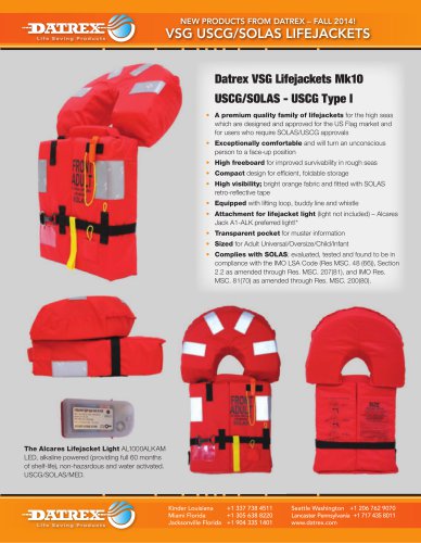 Datrex VSG Lifejackets Mk10 USCG/SOLAS - USCG Type I